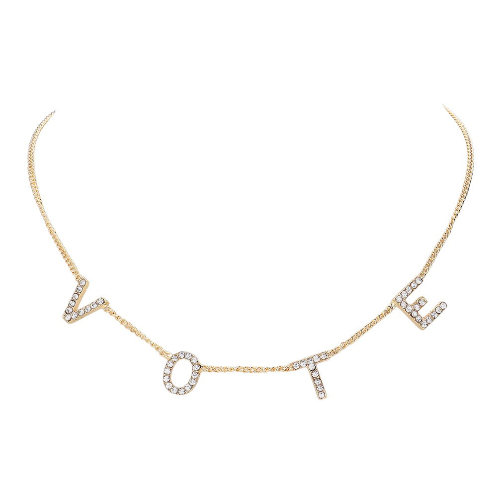 Stone Paved VOTE Initial Message Station Necklace