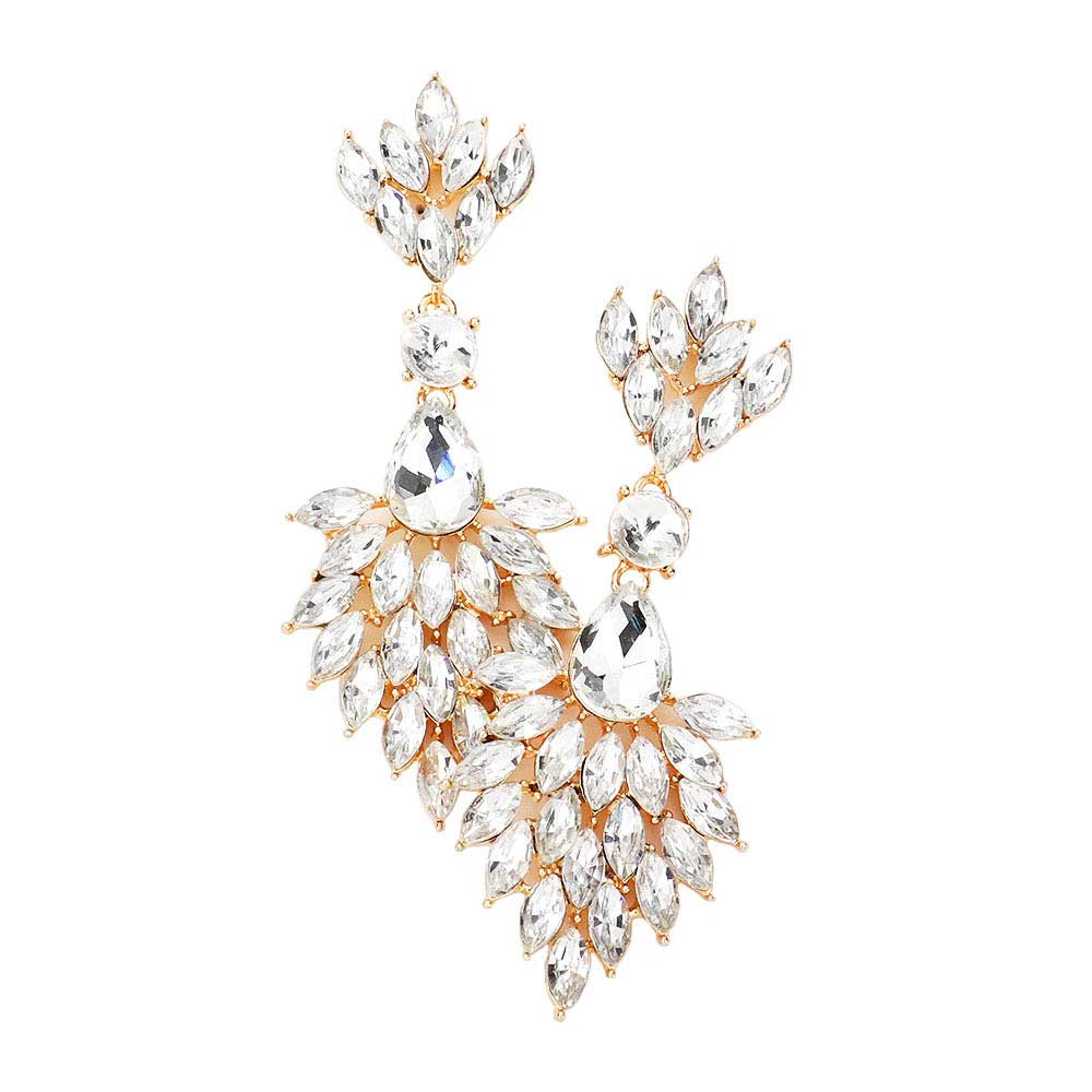Teardrop Accented Marquise Stone Cluster Evening Earrings