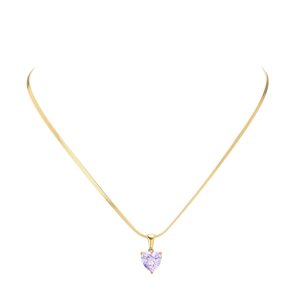 18K Gold Dipped Stainless Steel CZ Heart Pendant Necklace