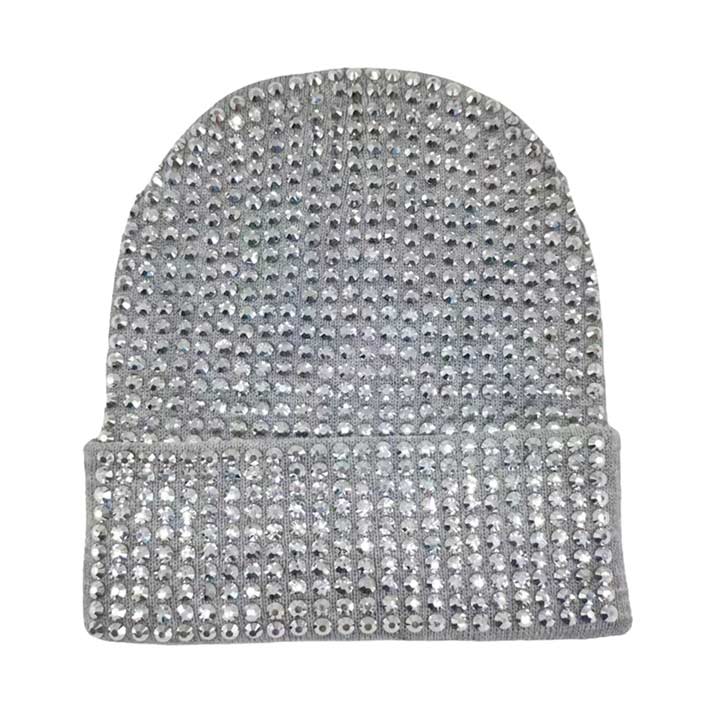 Studded Solid Knit Beanie Hat