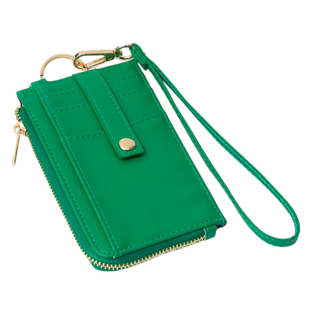 Faux Leather Basket Weave Flat Card Holder Wallet with Wristlet