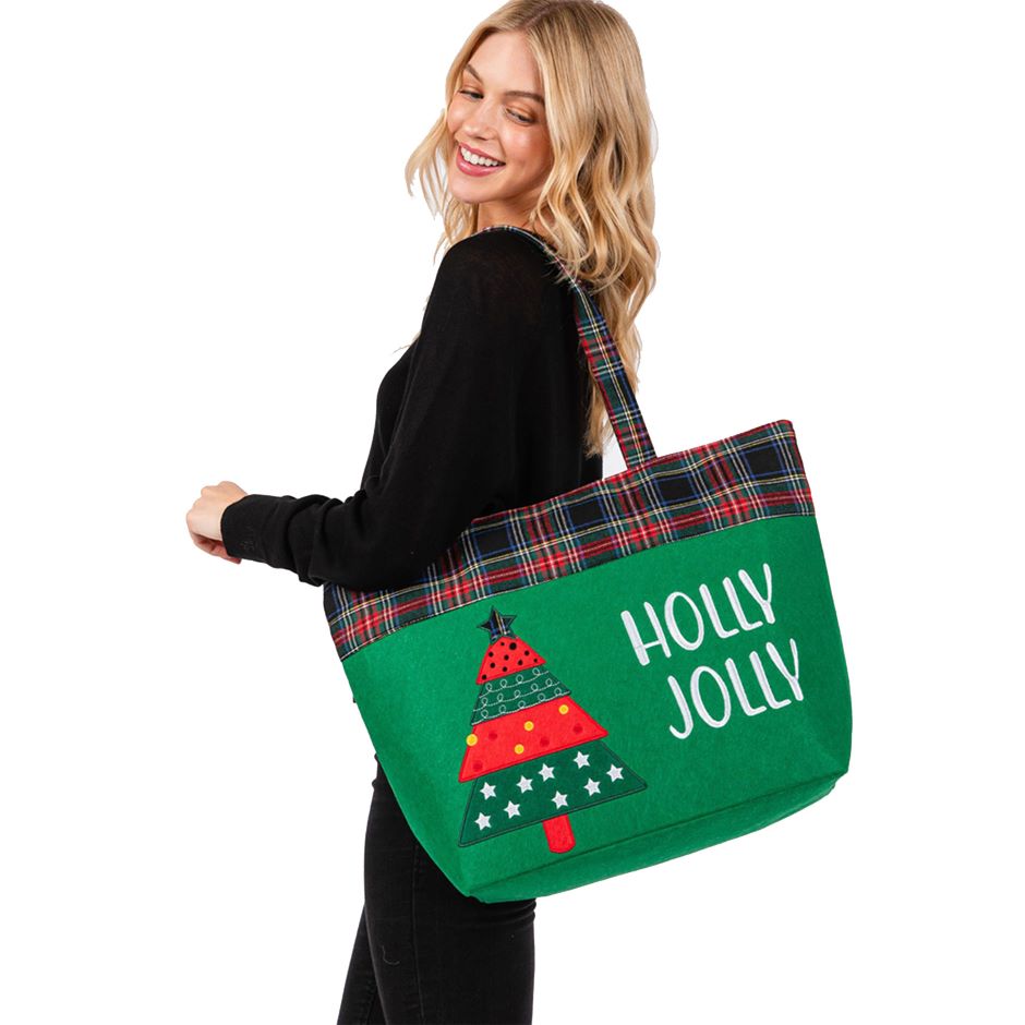 Holly Jolly Letter Christmas Tree Tote Bag