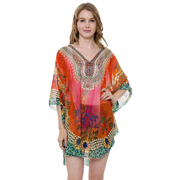Mixed Print Cover Up Poncho