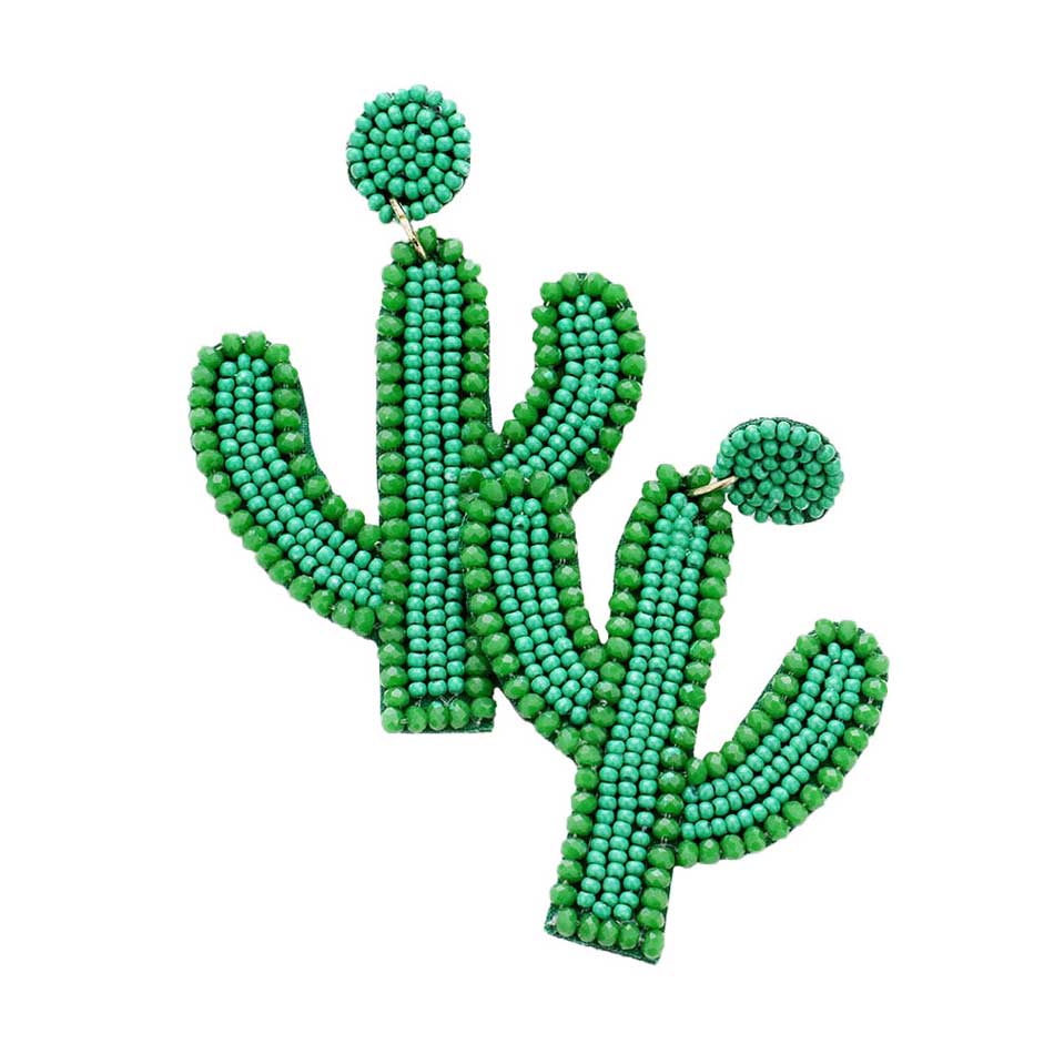 Seed Bead Cactus Earrings