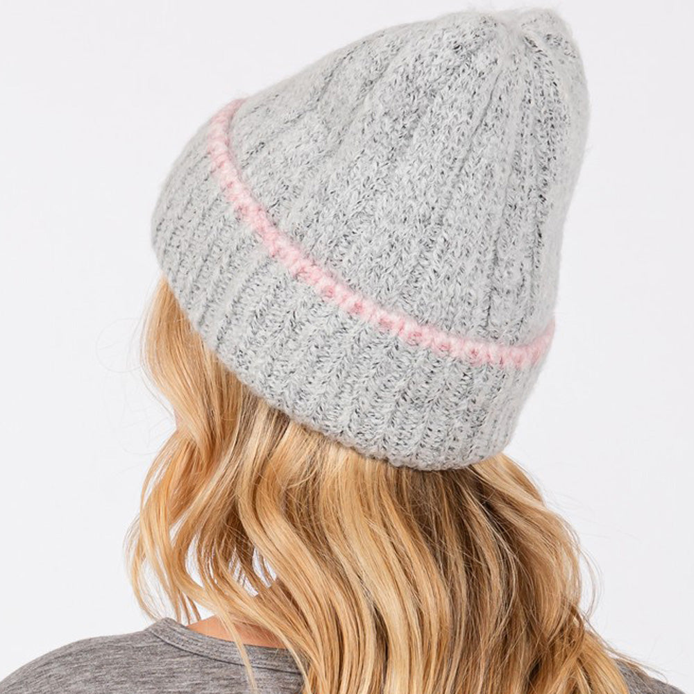 Two Tone Line Detailed Beanie Hat
