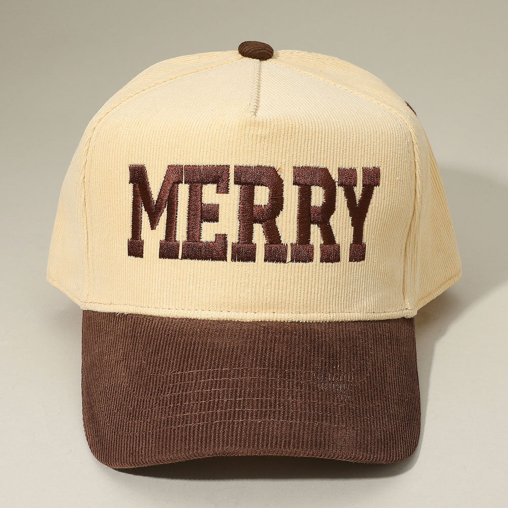 MERRY Message Embroidered Corduroy Baseball Cap