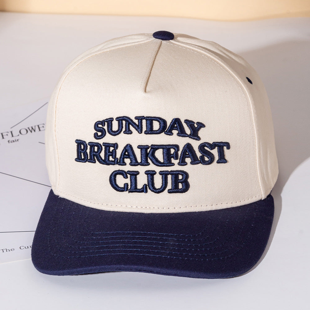 SUNDAY BREAKFAST CLUB Message Embroidered Five Panel Canvas Snapback Baseball Cap