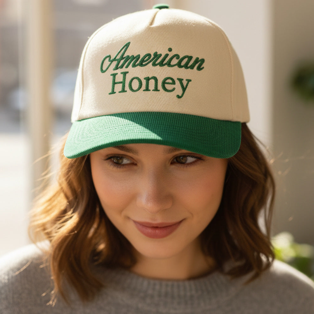 AMERICAB HONEY Message Embroidered Five Panel Canvas Snapback Baseball Cap