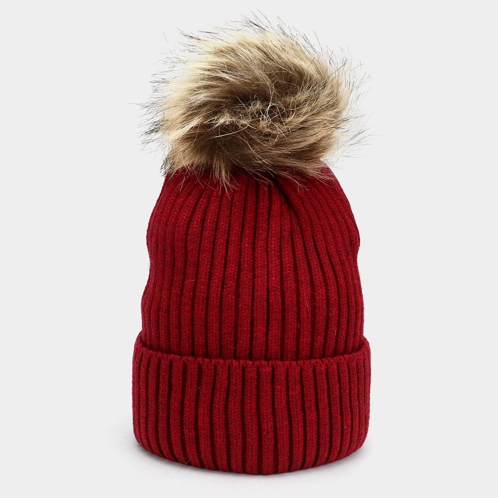 Soft Knit Faux Pom Pom Beanie Hat