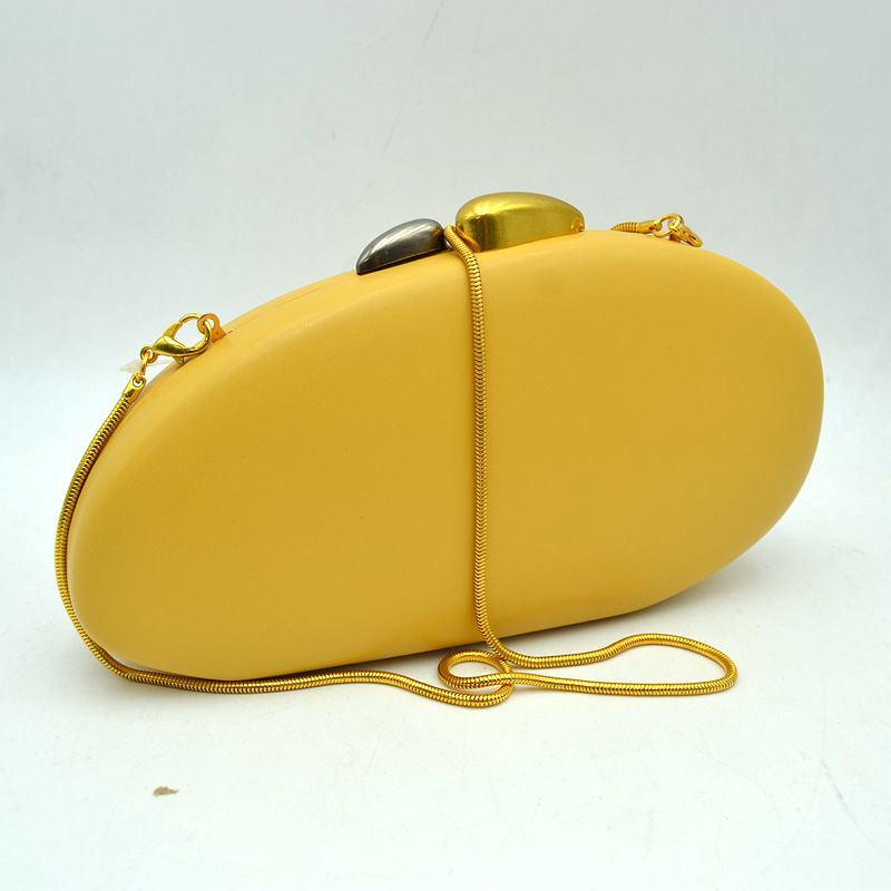 Oval Hardcase Clutch Bag with Two-Tone Metal Clasp