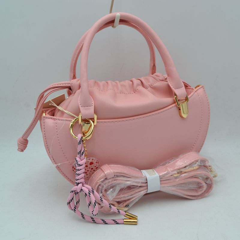Curved Top Handle Handbag with Drawstring Inner Pouch