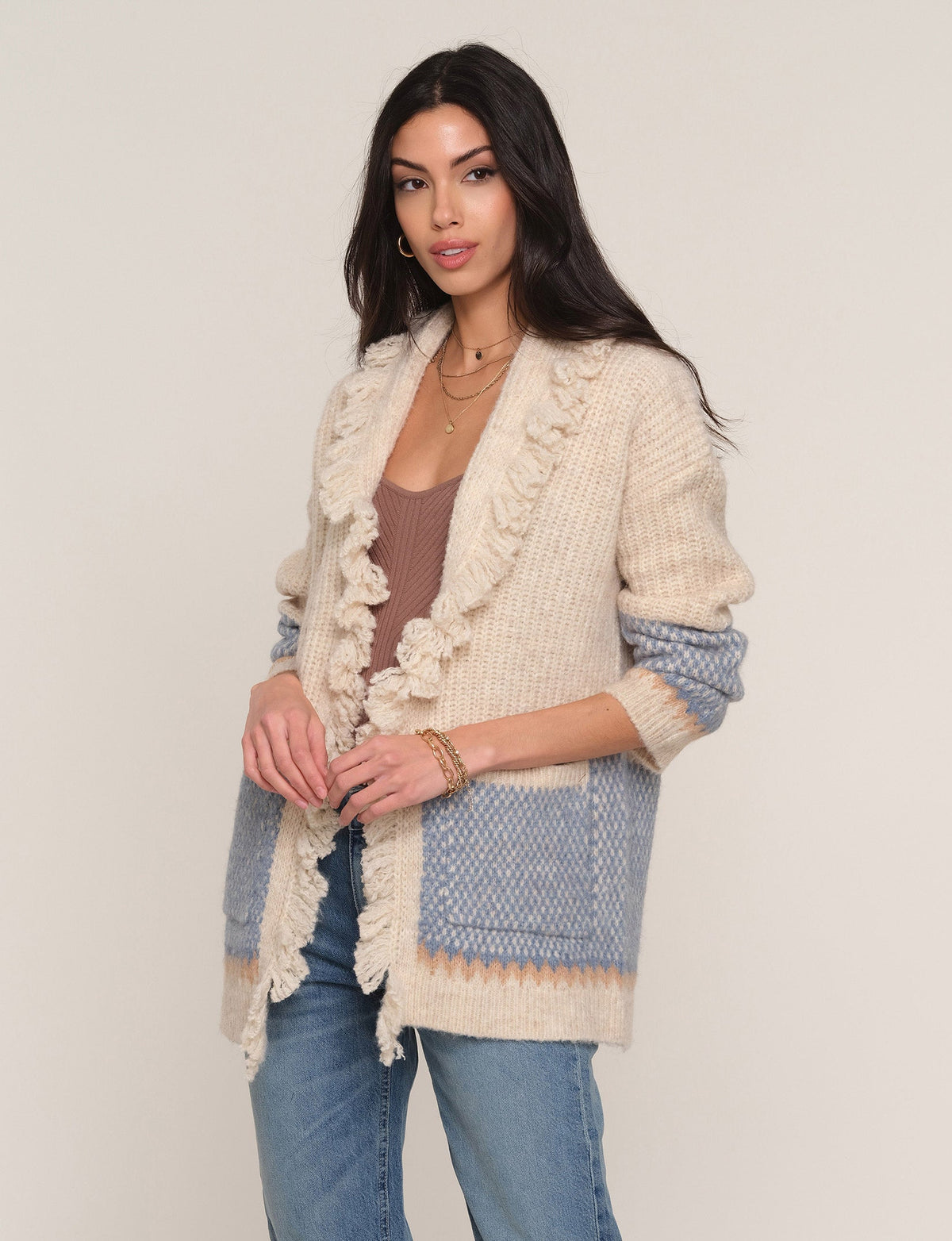 Delphine Cardi in oat, front