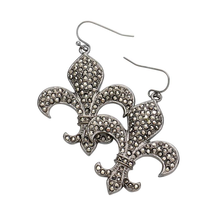 Rhinestone Embellished Metal Fleur de Lis Earrings mardi Gras