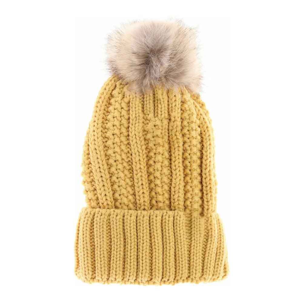 Fuzzy Lined Fur Pom C.C Beanie