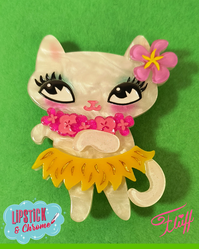 Tiki Hula Kitty Brooch by Miss Fluff x Lipstick & Chrome — Tropical Cat Pin