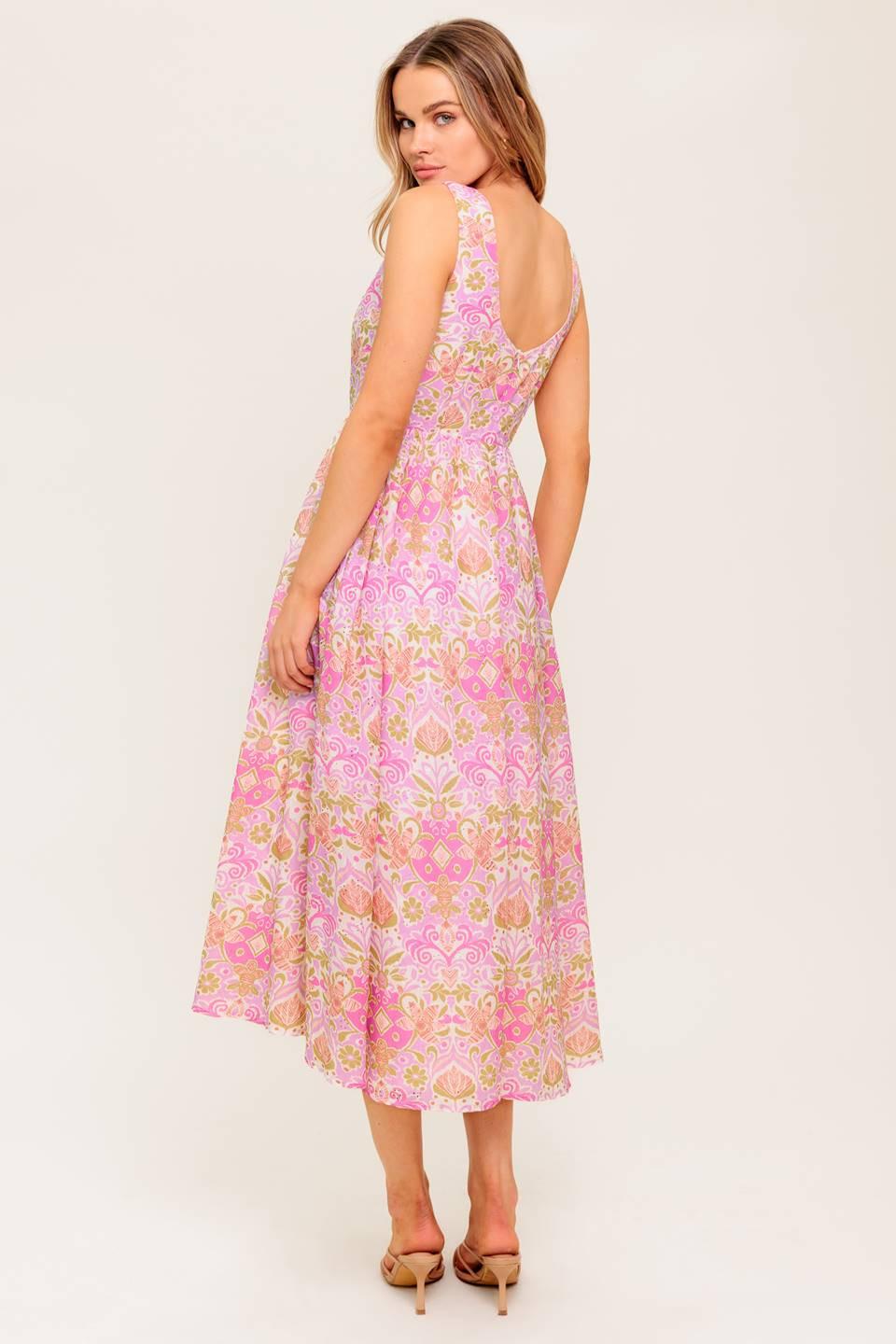 UNDER THE SUN PINK WOVEN MIDI DRESS