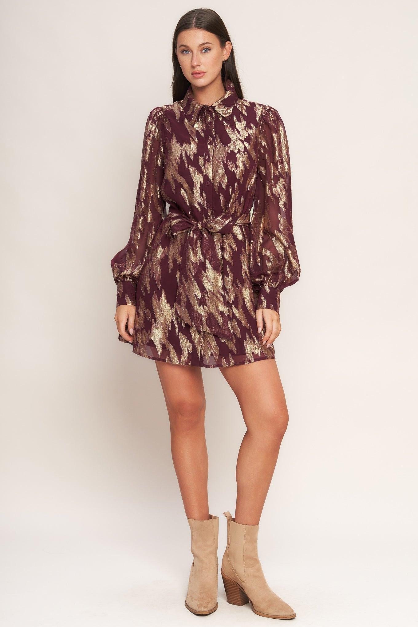METALLIC MUSE WOVEN MINI DRESS