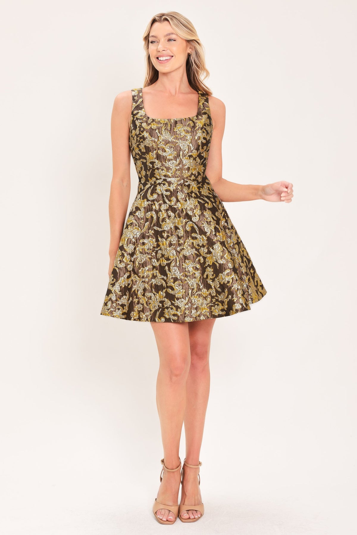 ANTIQUE GOLDEN SWIRL WOVEN MINI DRESS
