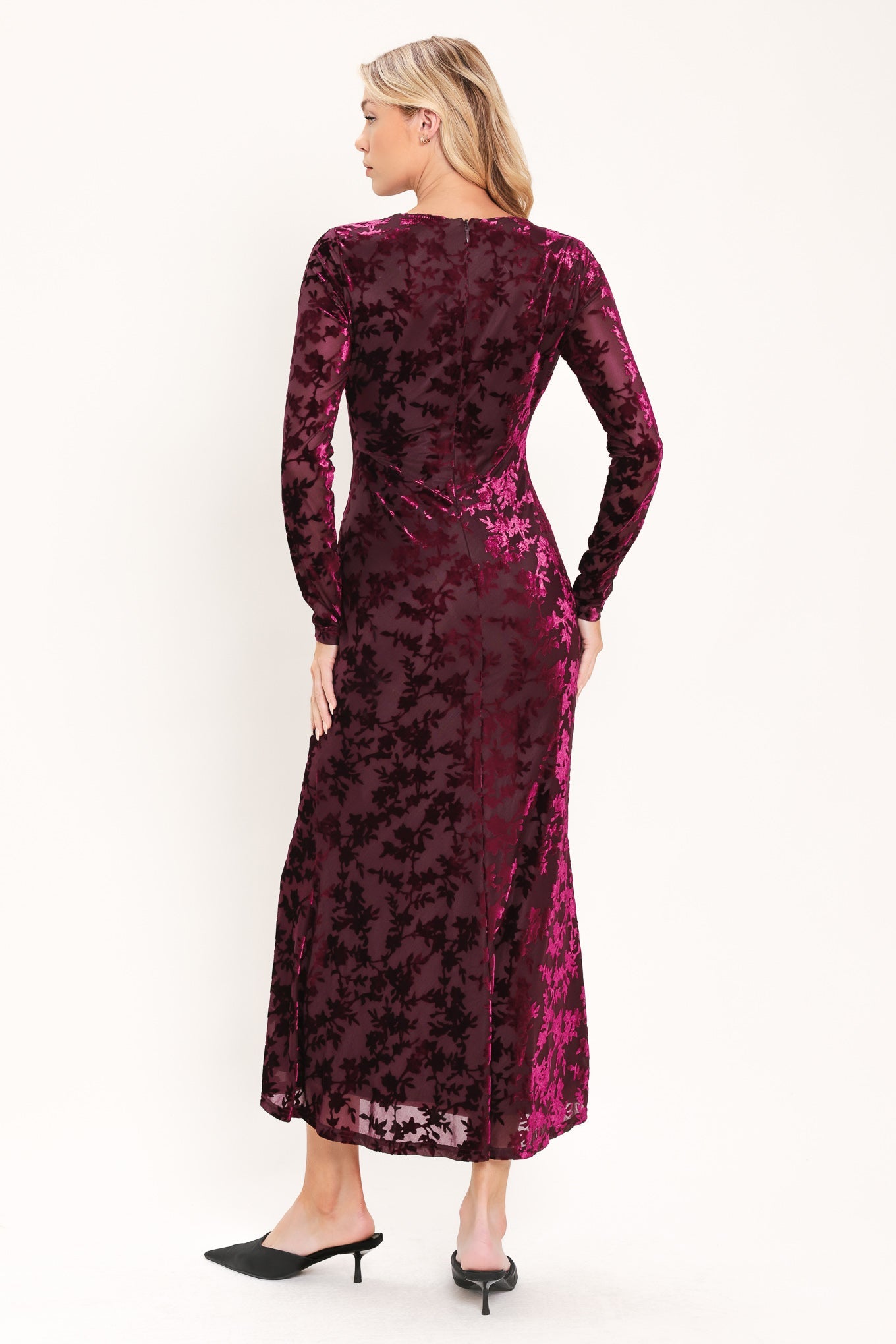 CABERNET FLORAL MUSE VELVET MIDI DRESS