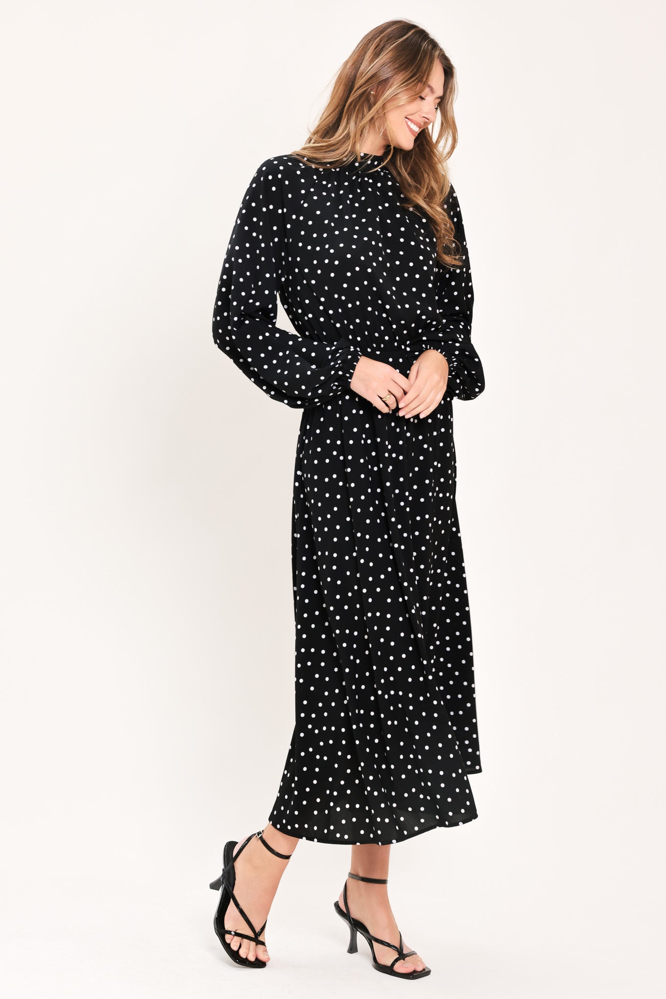 MIDNIGHT SPRINKLE WALTZ WOVEN MIDI DRESS