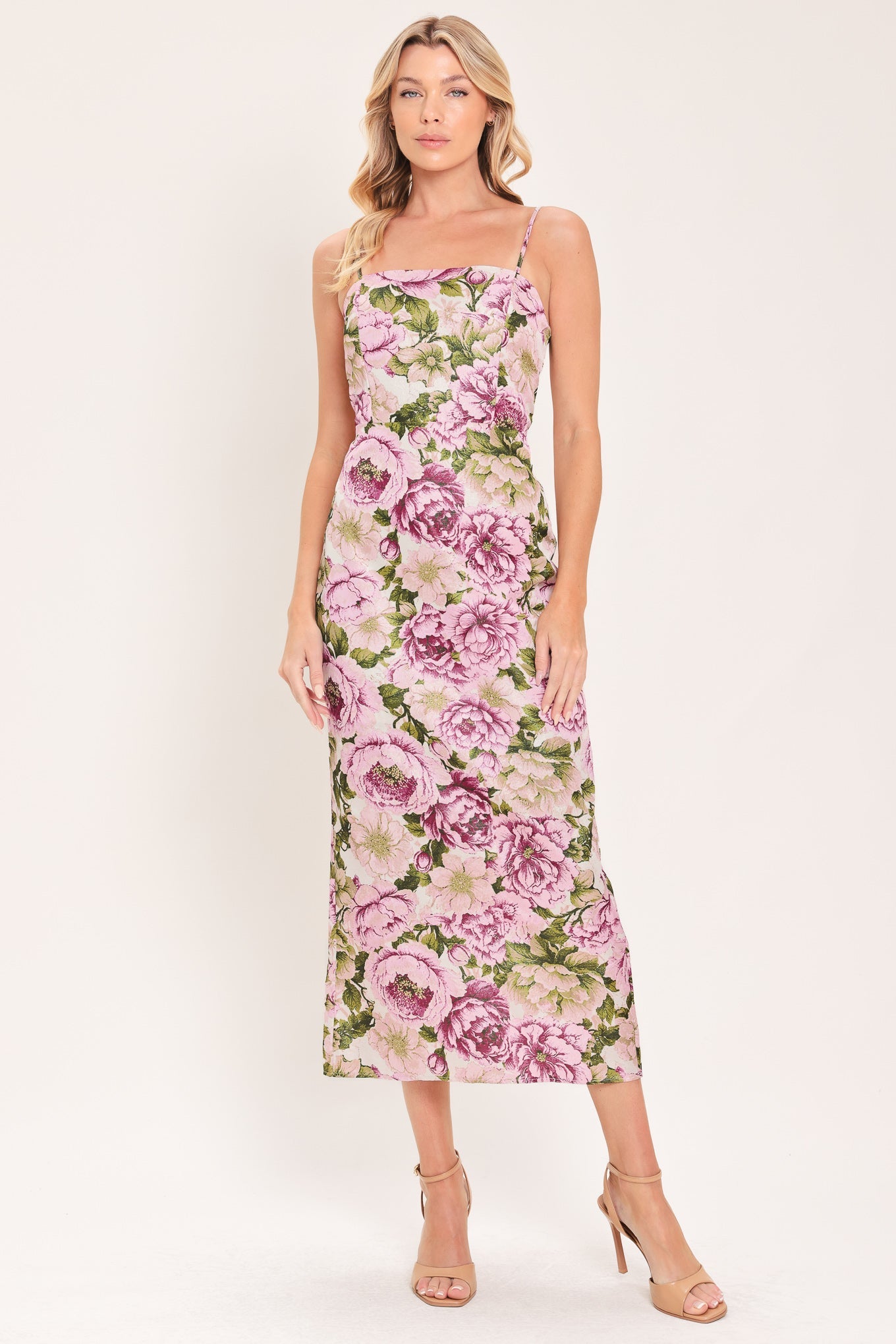 POWDER PETAL POISE JACQUARD WOVEN COLUMN DRESS