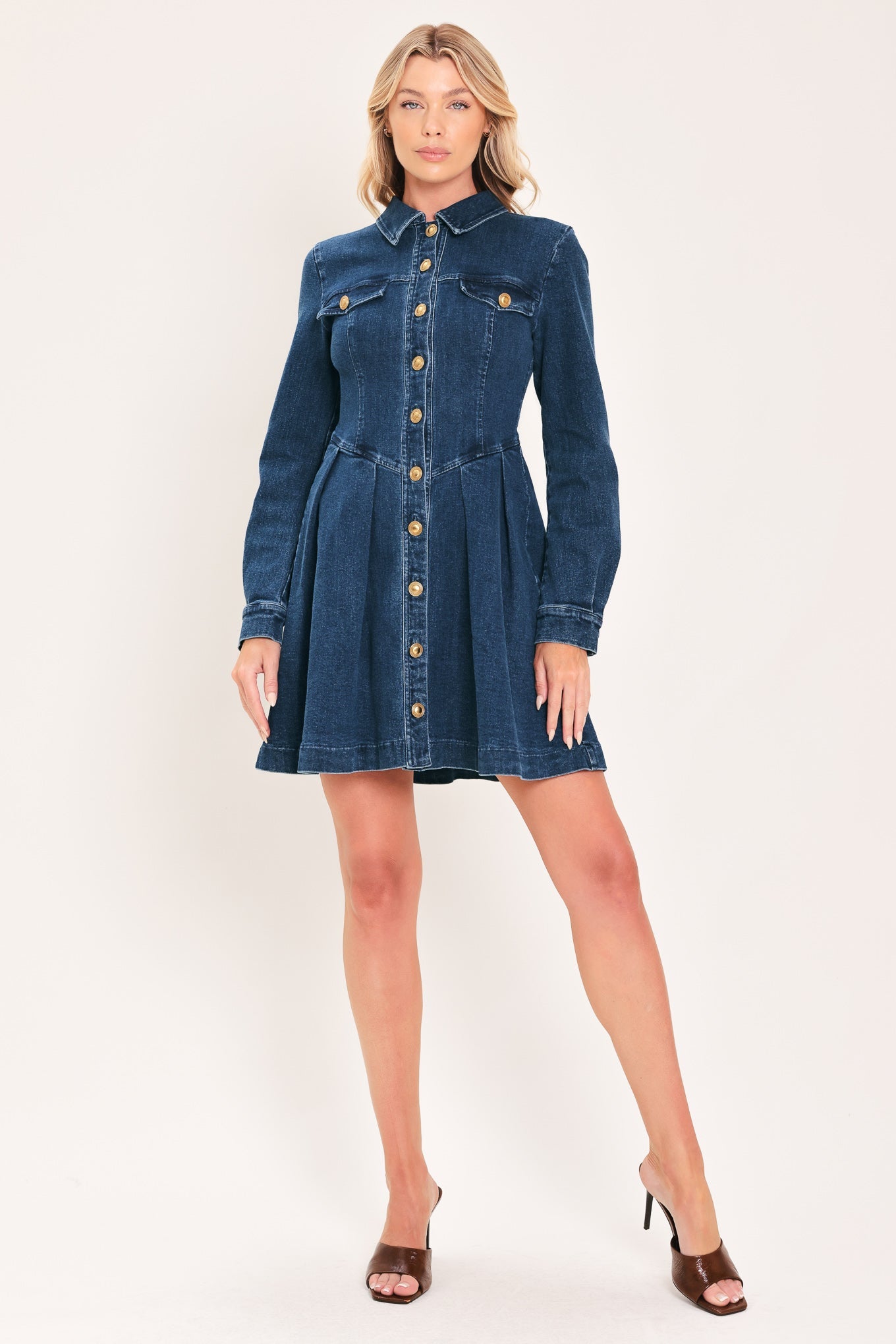 DENIM HERITAGE FLARE MINI DRESS