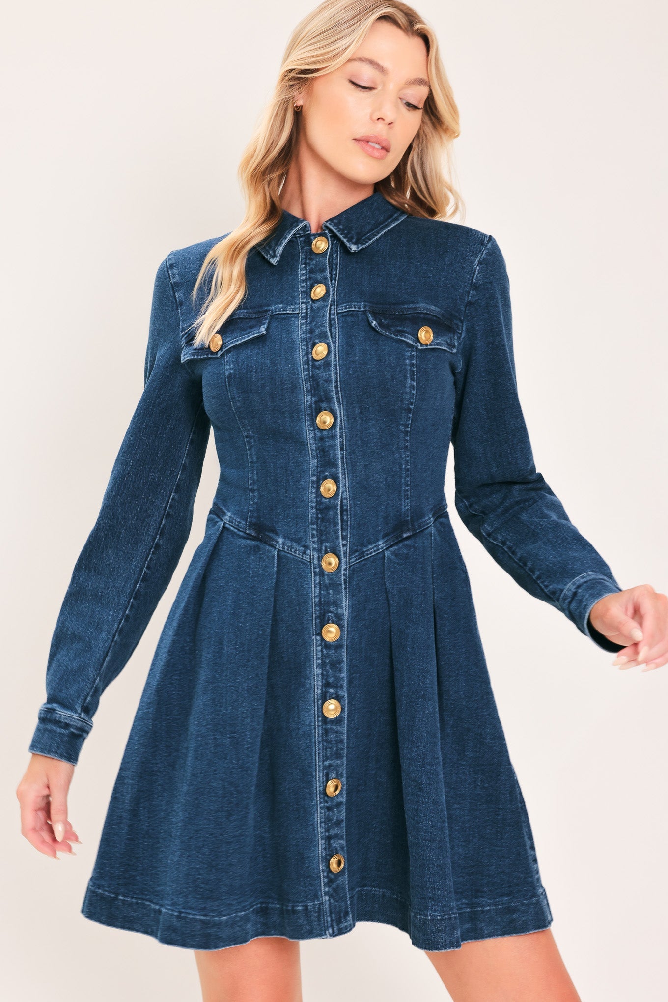 DENIM HERITAGE FLARE MINI DRESS