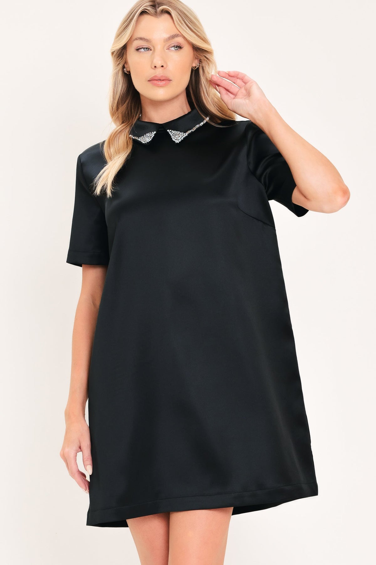 ONYX COLLAR GLOW WOVEN MINI DRESS