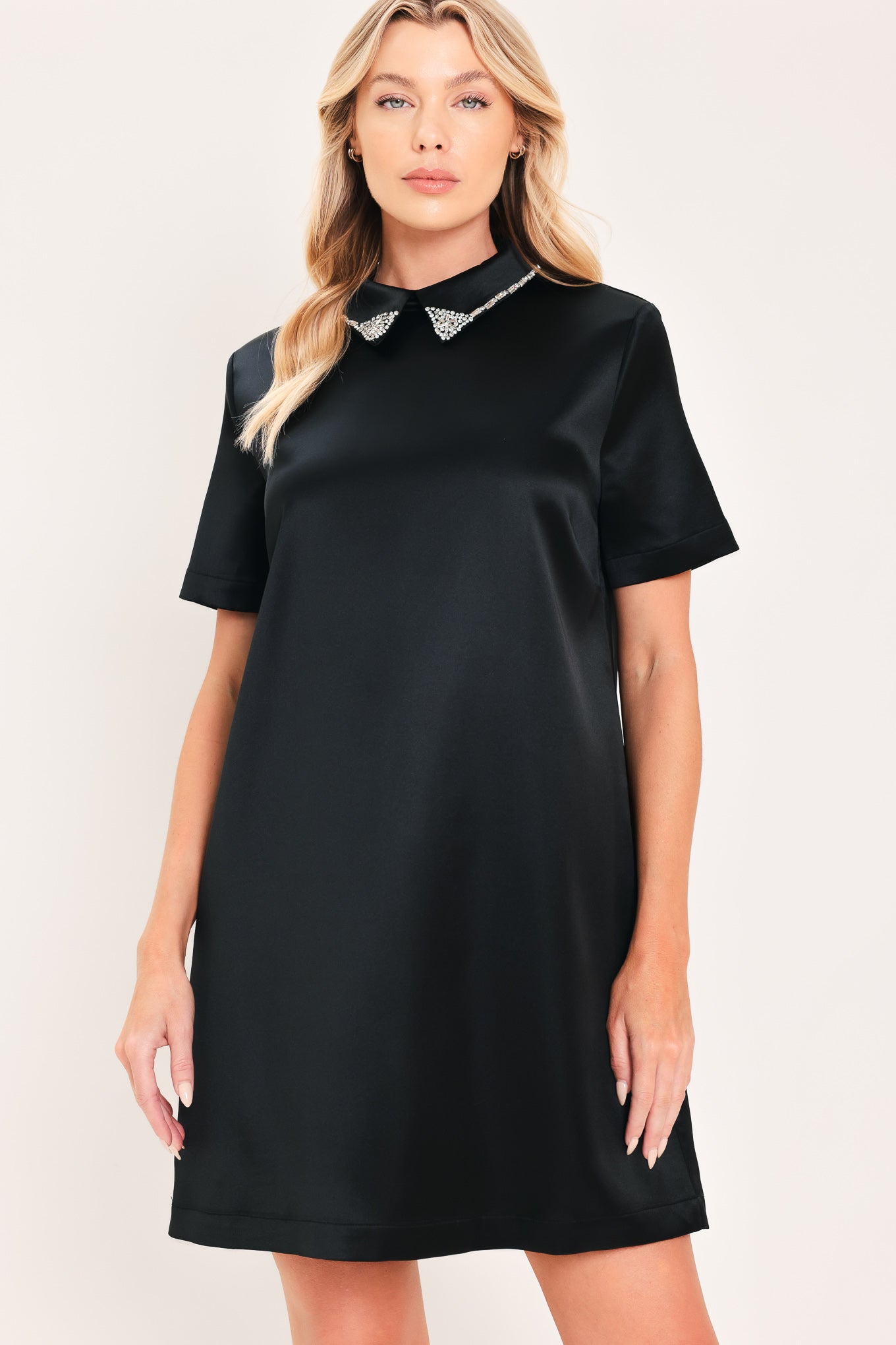 ONYX COLLAR GLOW WOVEN MINI DRESS