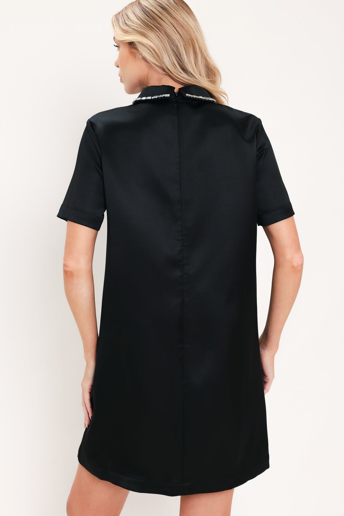 ONYX COLLAR GLOW WOVEN MINI DRESS