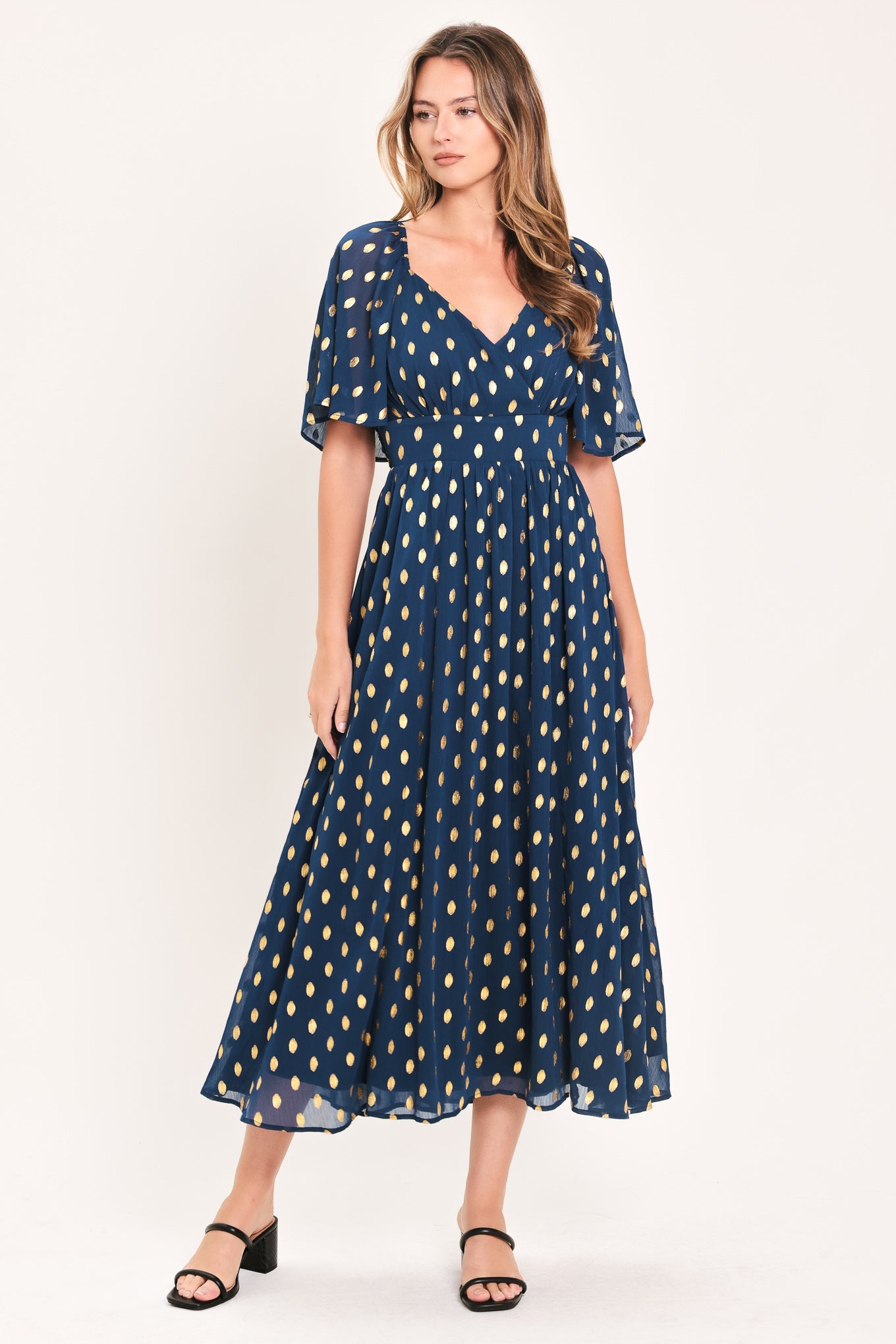 SHIMMERING SKY AFFECTION WOVEN MIDI DRESS