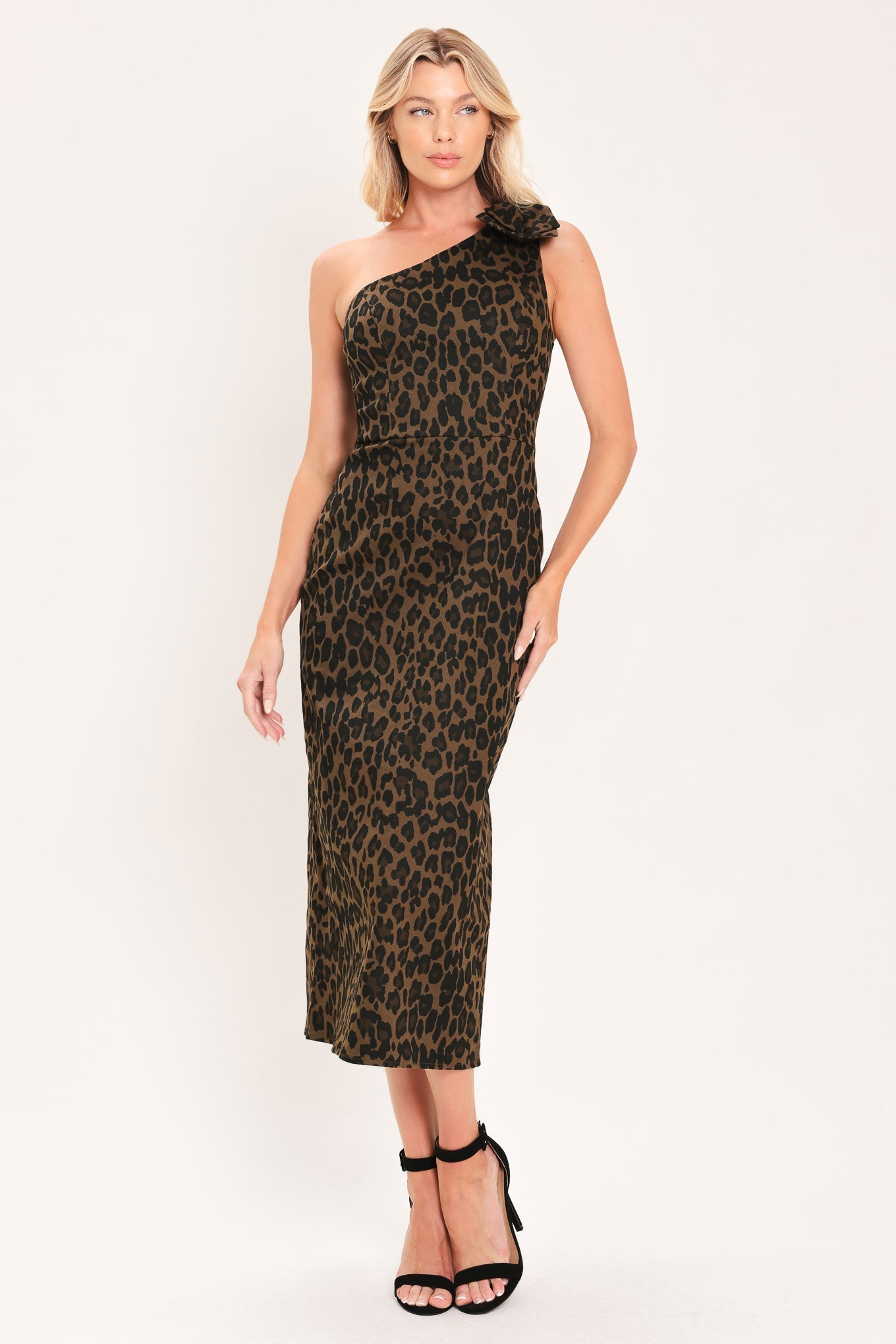 LEOPARD NOIR MUSE WOVEN MIDI DRESS