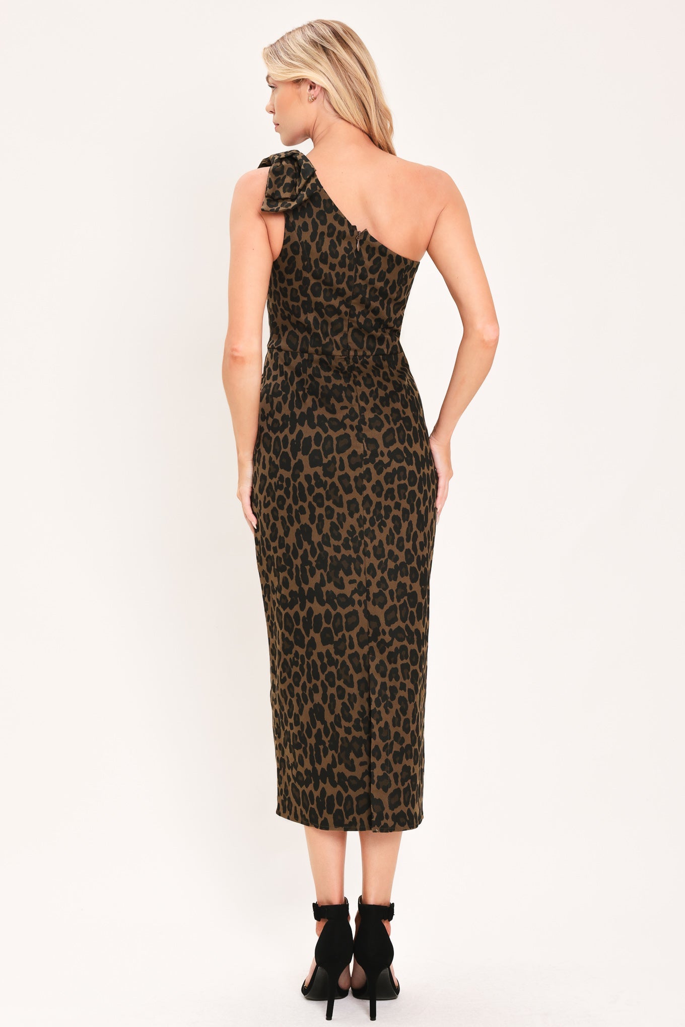 LEOPARD NOIR MUSE WOVEN MIDI DRESS