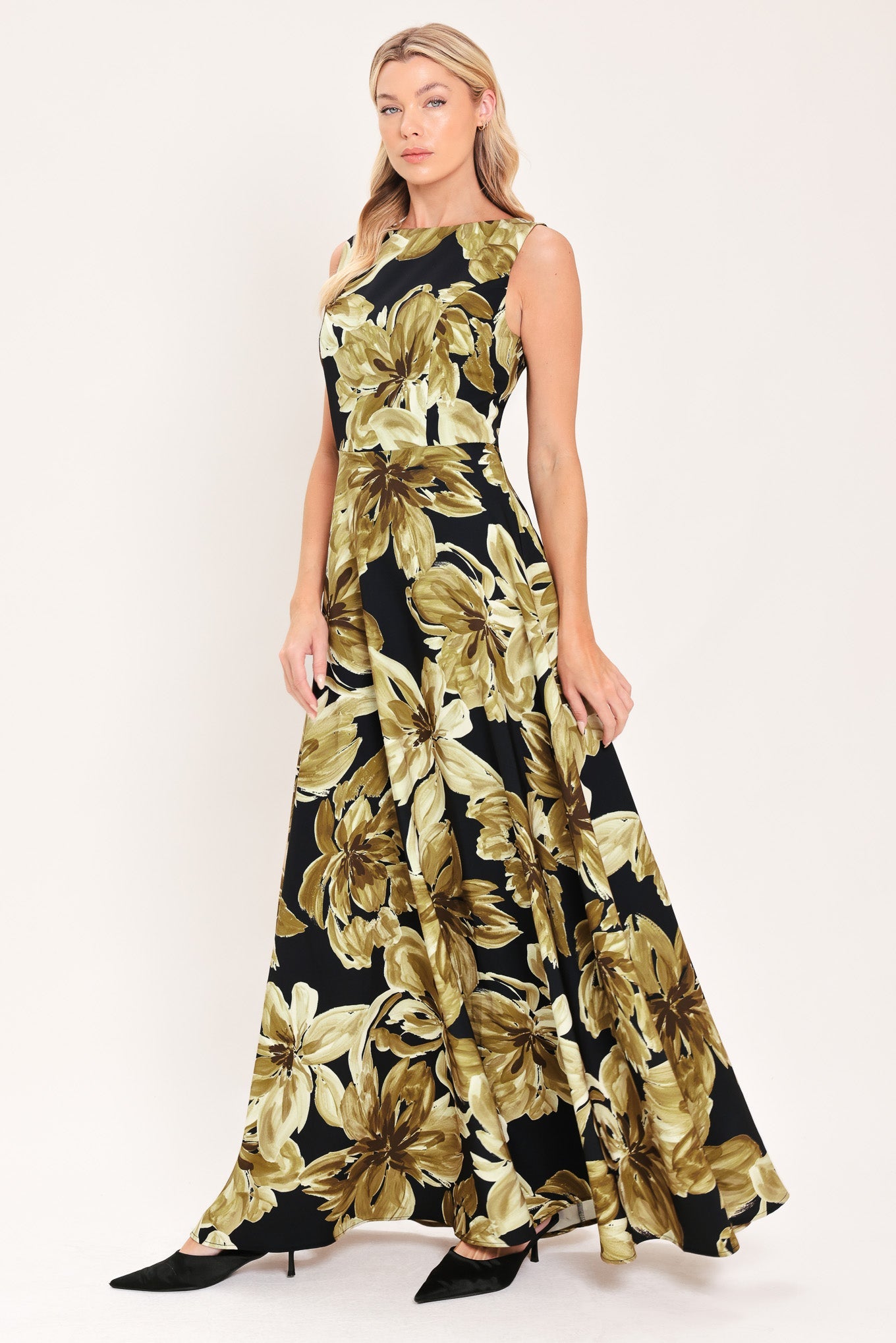 ANTIQUE GOLD BLOOM WOVEN MAXI DRESS