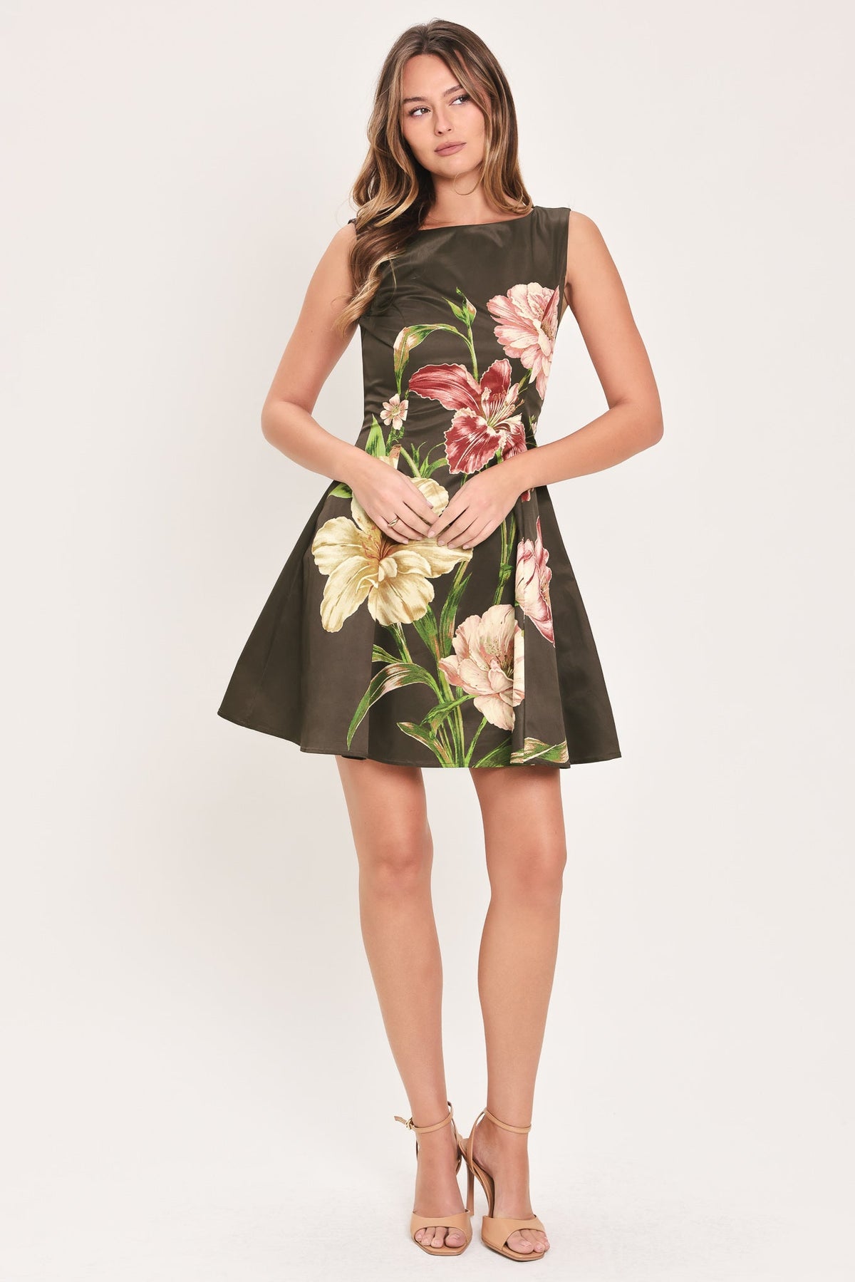 COCOA FLIRT DARK BROWN PRINTED SKATER MINI DRESS