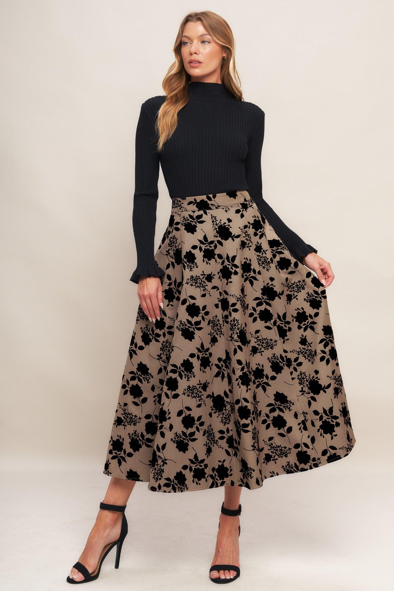 CLASSIC BLOOM LOOK WOVEN FLOCKING CIRCLE SKIRT