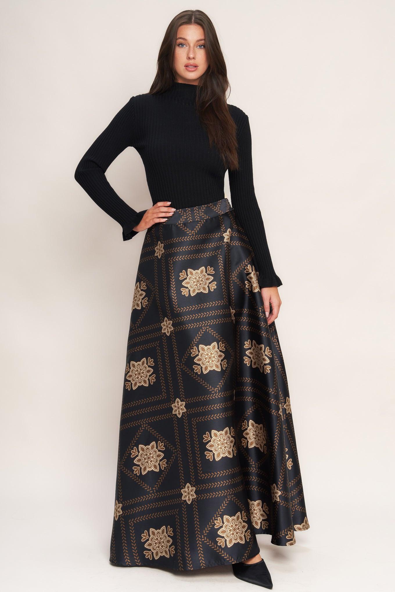 ORNAMENTAL NIGHTS WOVEN MAXI CIRCLE SKIRT