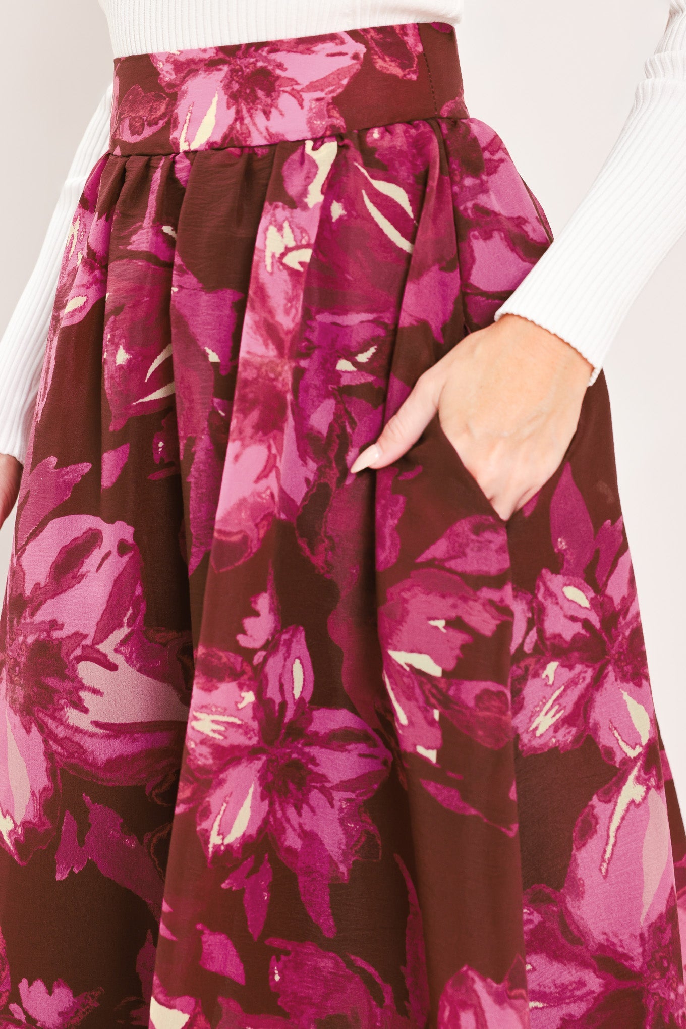 MAGENTA BLOOM CASCADE WOVEN MAXI FULL SKIRT