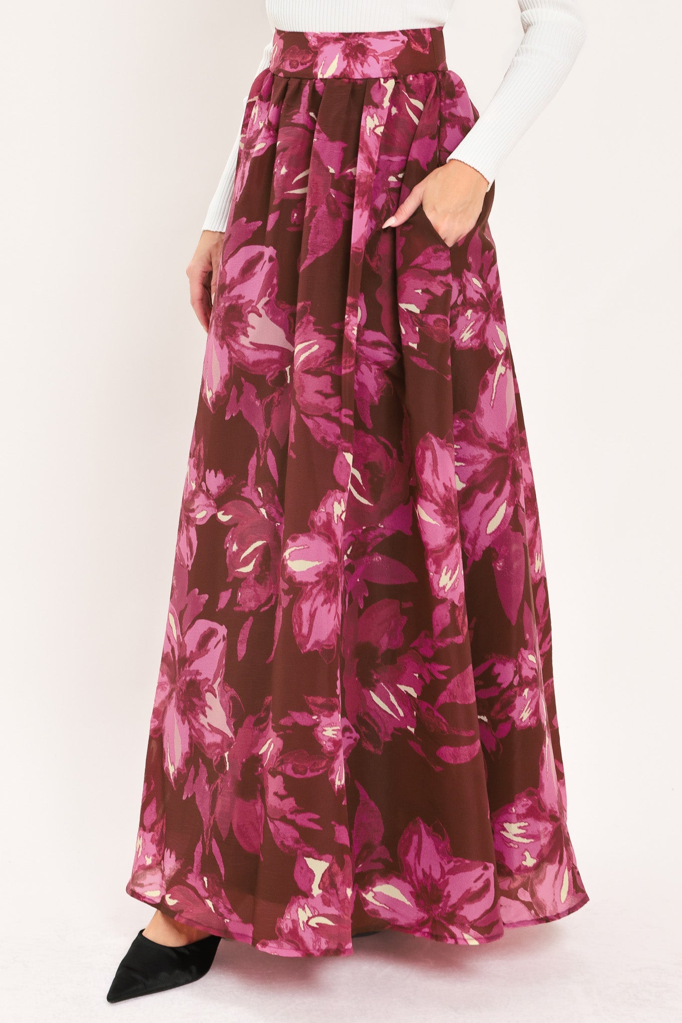 MAGENTA BLOOM CASCADE WOVEN MAXI FULL SKIRT
