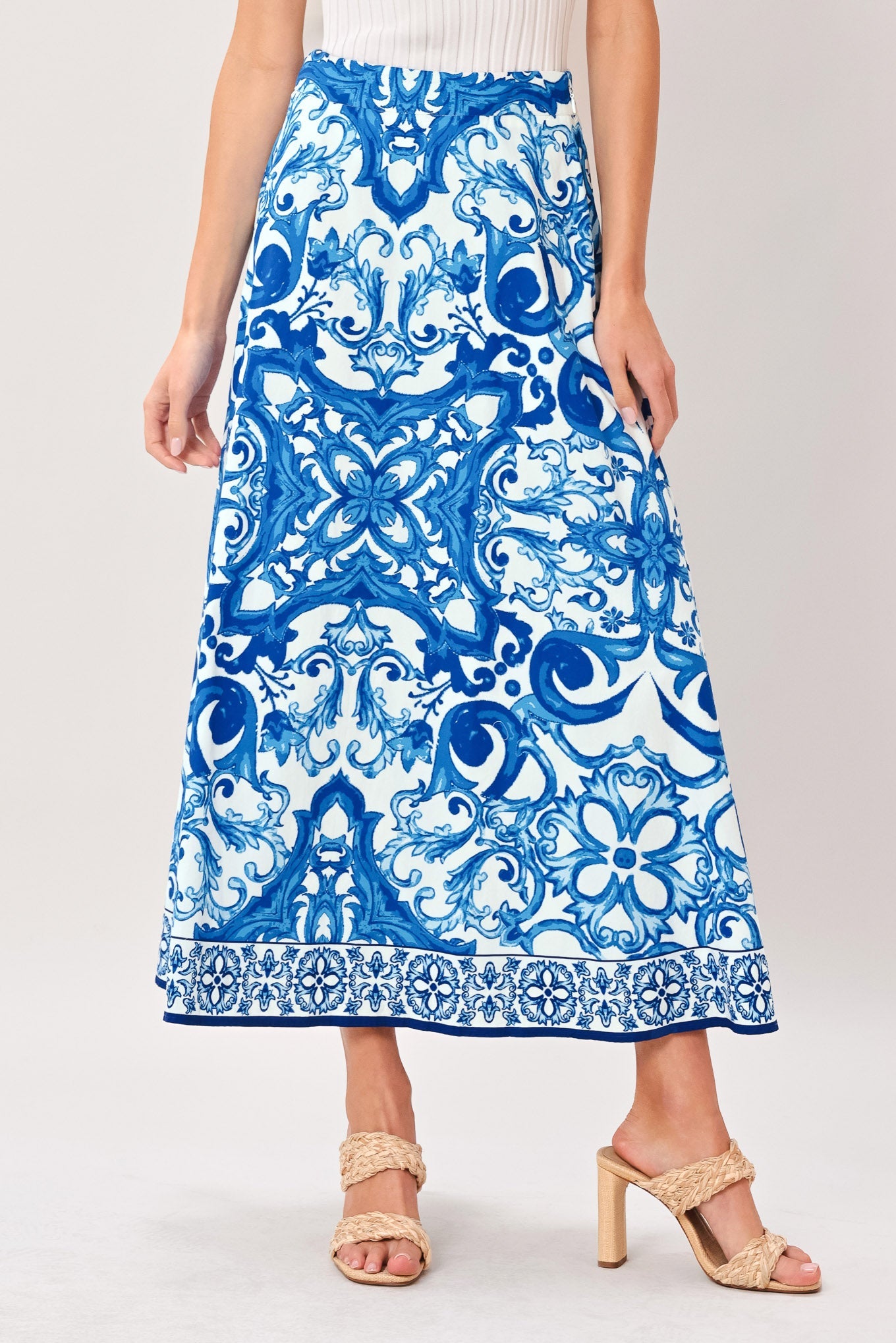 COASTAL MOSAIC WOVEN MIDI CIRCLE SKIRT