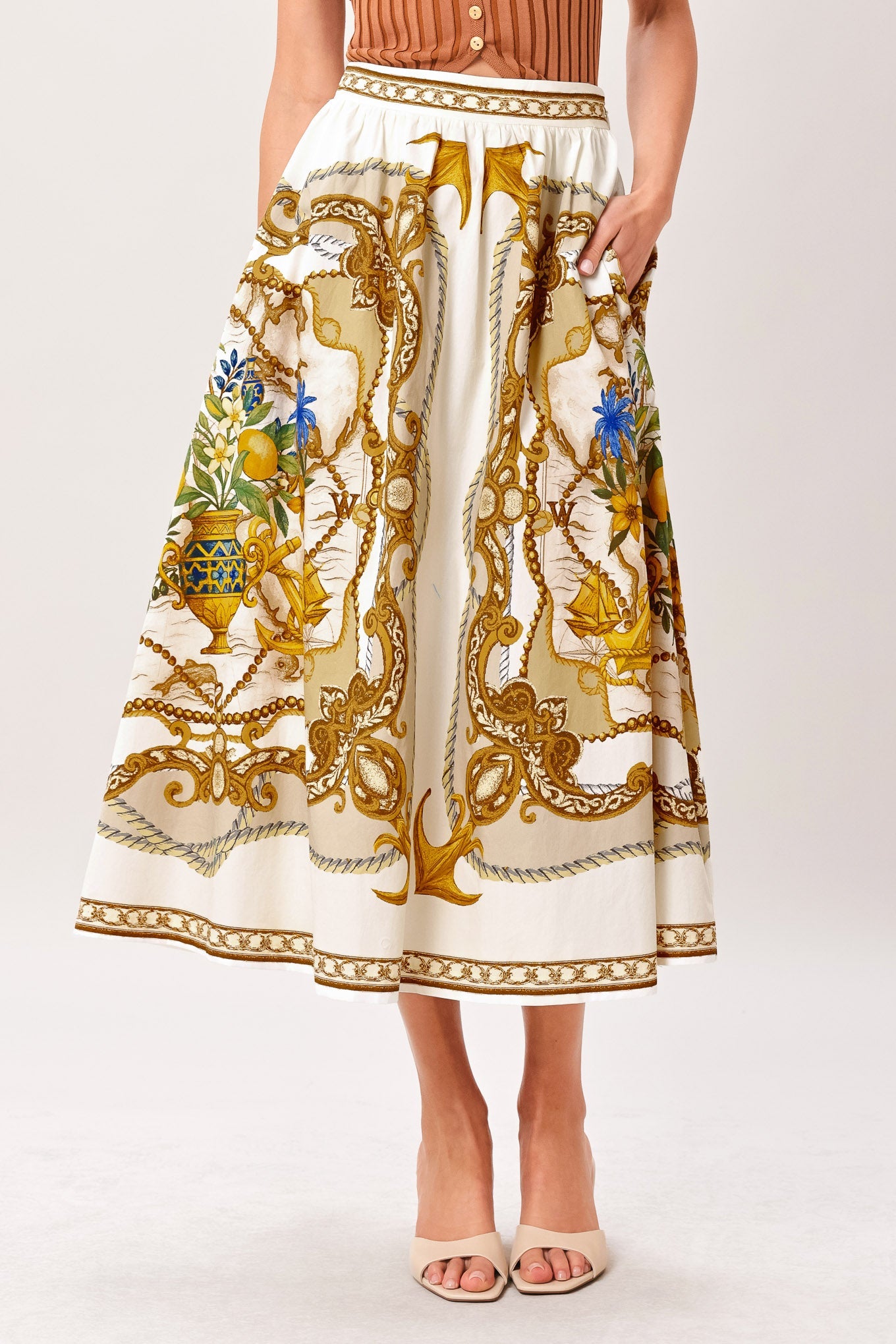 BAROQUE ESCAPE WOVEN MIDI SKIRT