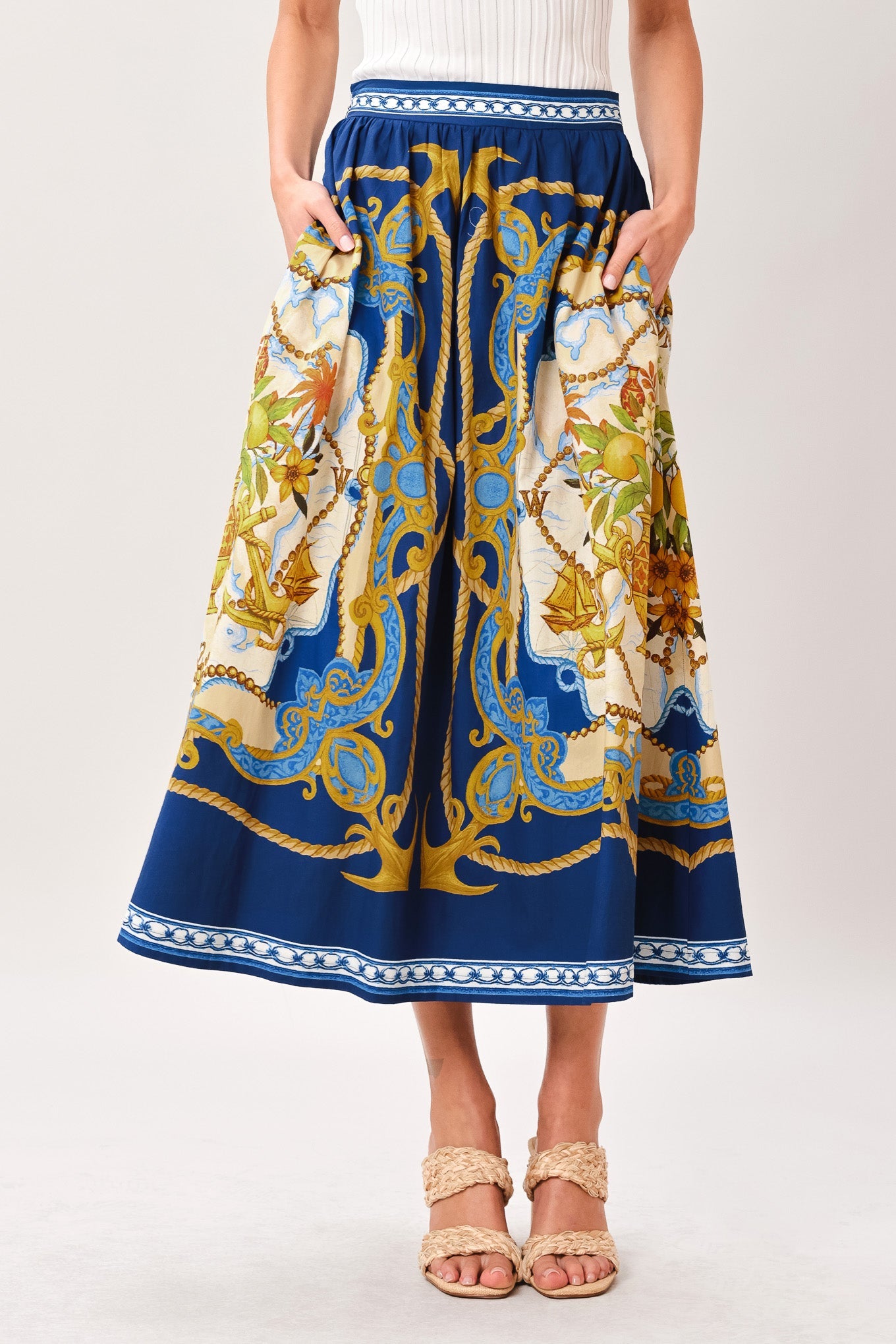BAROQUE ESCAPE WOVEN MIDI SKIRT