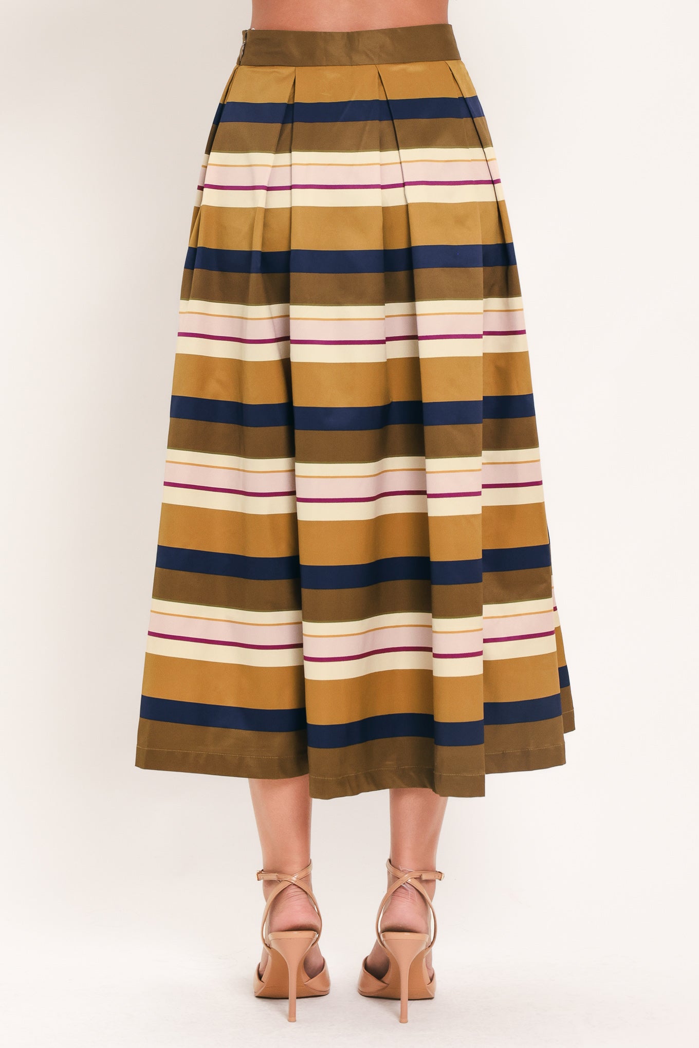 SAFFRON STRIPE WHISPER WOVEN FULL MIDI SKIRT