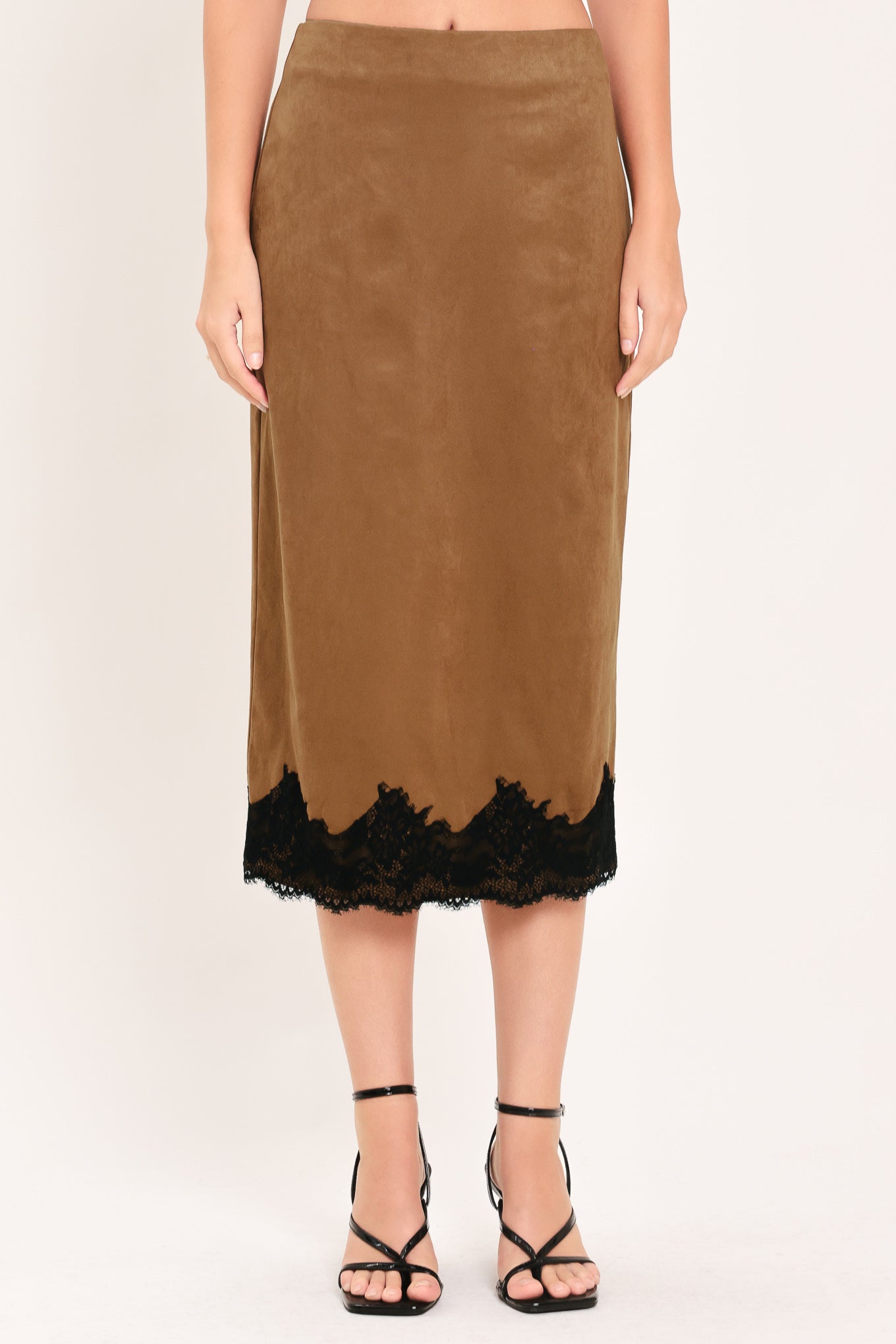UMBER LACE AFTERGLOW FAUX SUEDE STRAIGHT SKIRT