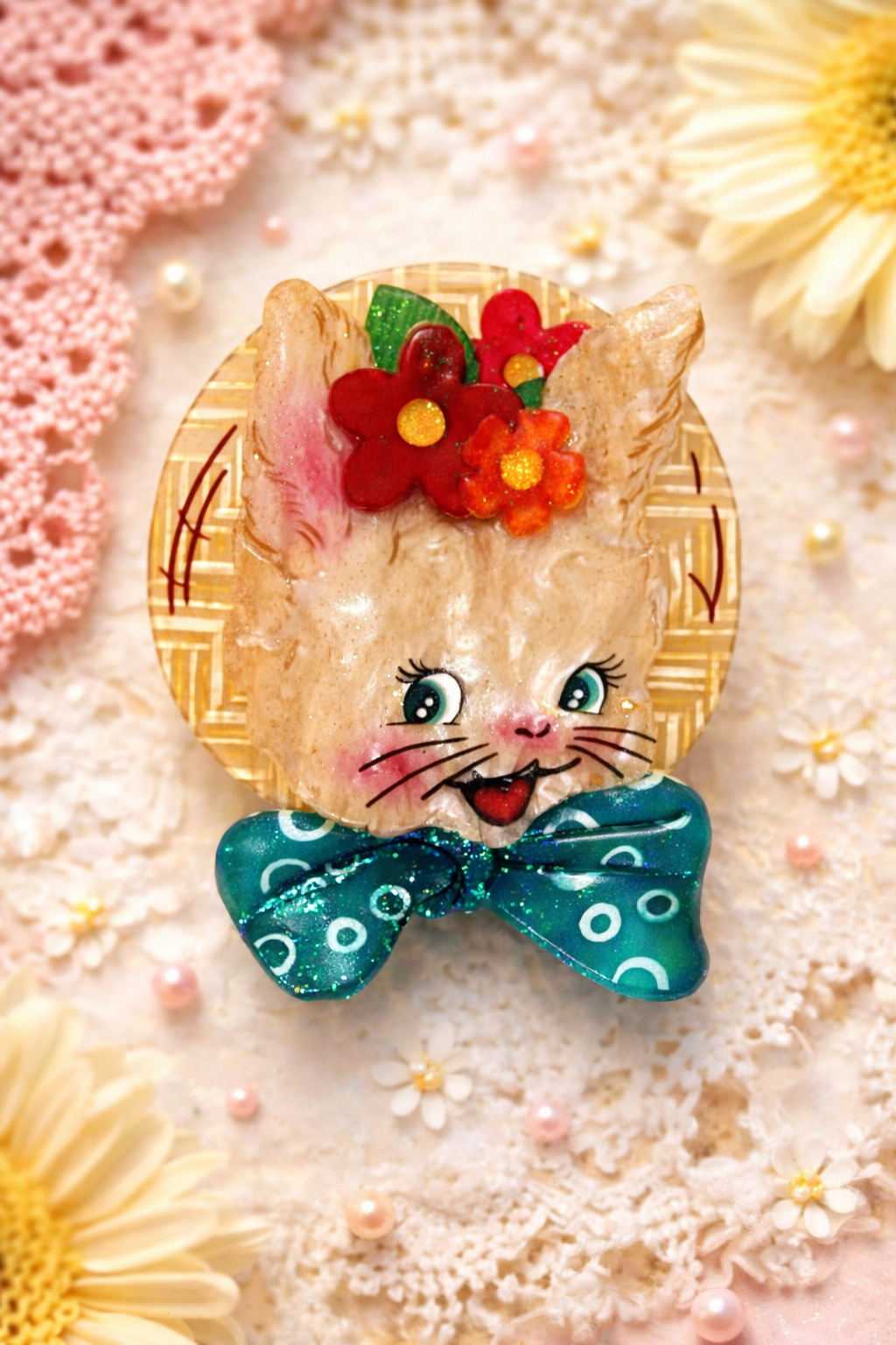Bunny Bloom Brooch by Lipstick & Chrome — Floral Easter Bunny Pin