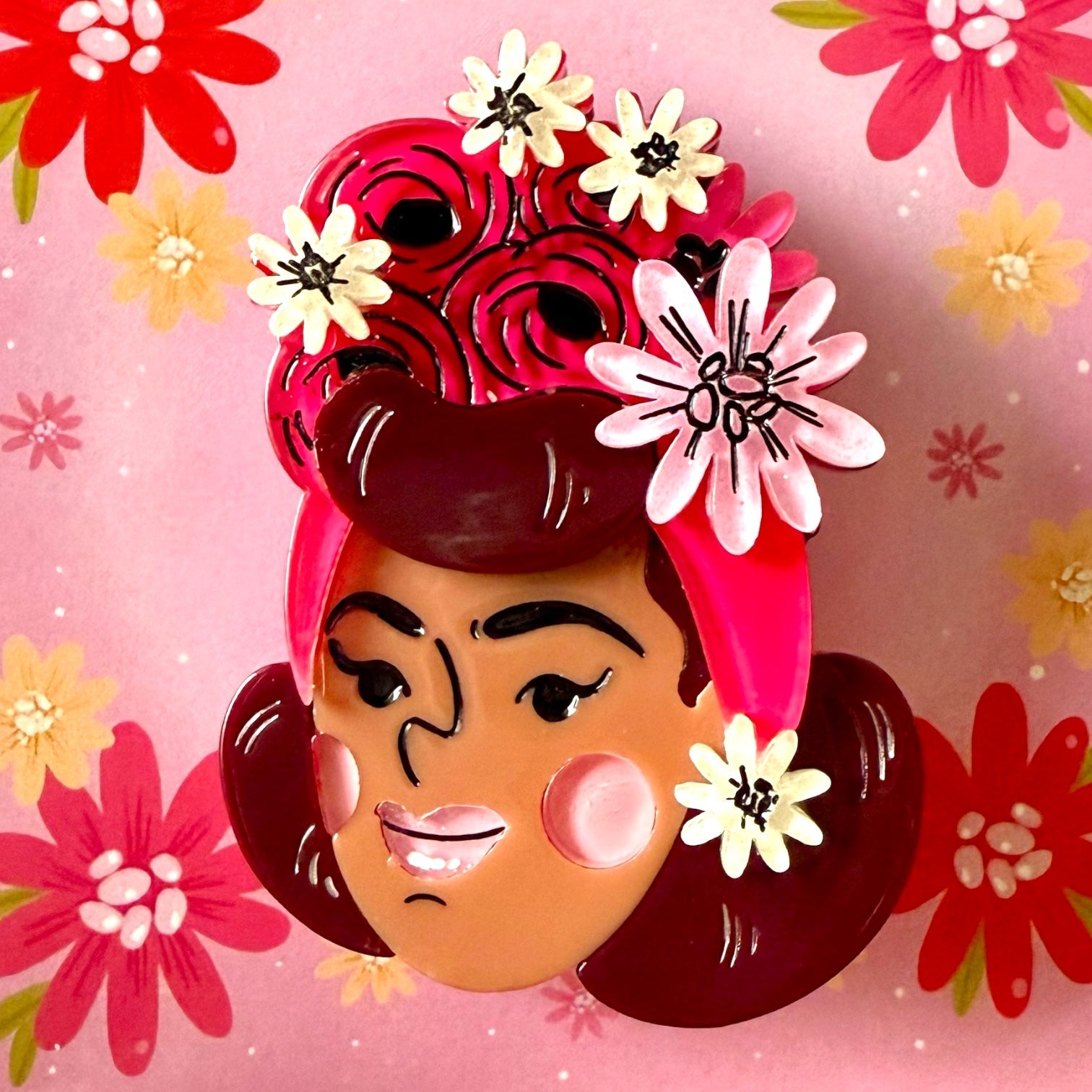 Rosita Brooch by Marla VonDuta x Lipstick & Chrome — Vintage Floral Portrait Pin