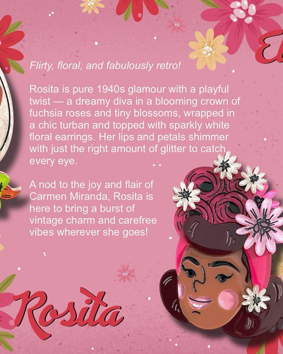 Rosita Brooch by Marla VonDuta x Lipstick & Chrome — Vintage Floral Portrait Pin