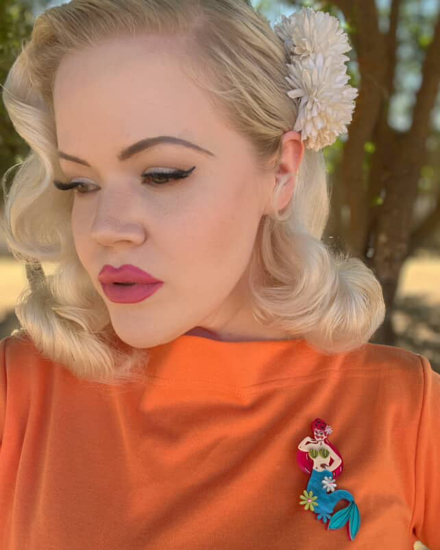 Pearl the Mermaid Brooch by Marla VonDuta x Lipstick & Chrome — Vintage Ocean Pin