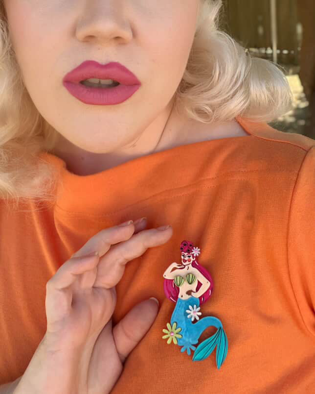 Pearl the Mermaid Brooch by Marla VonDuta x Lipstick & Chrome — Vintage Ocean Pin