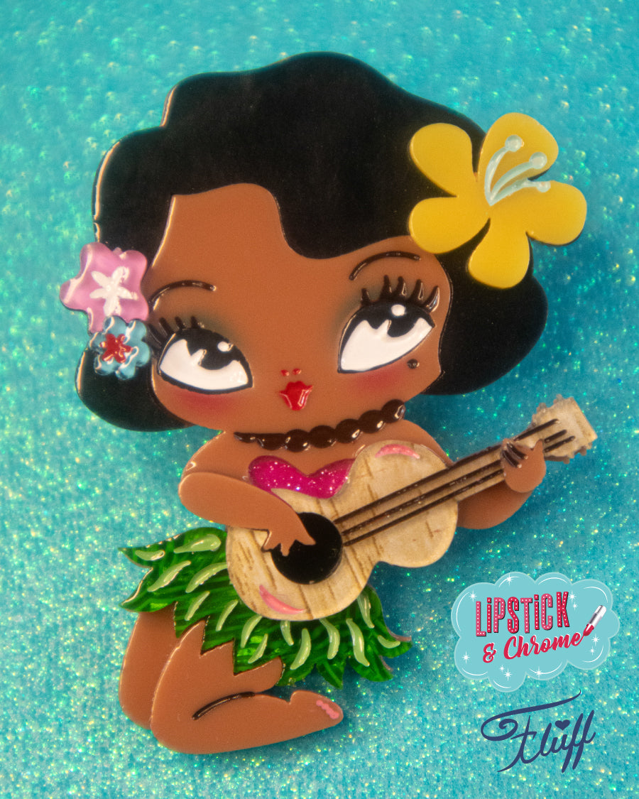 Hula Lula Tiki Girl Brooch by Miss Fluff x Lipstick & Chrome — Tropical Hula Dancer Pin